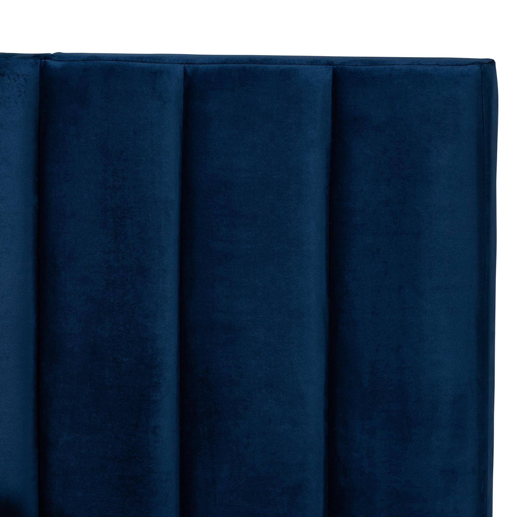 Baxton Studio Fiorenza Glam And Luxe Navy Blue Velvet Fabric Upholstered Queen Size Panel Bed With Extra Wide Channel Tufted ER_HOVEDIRD