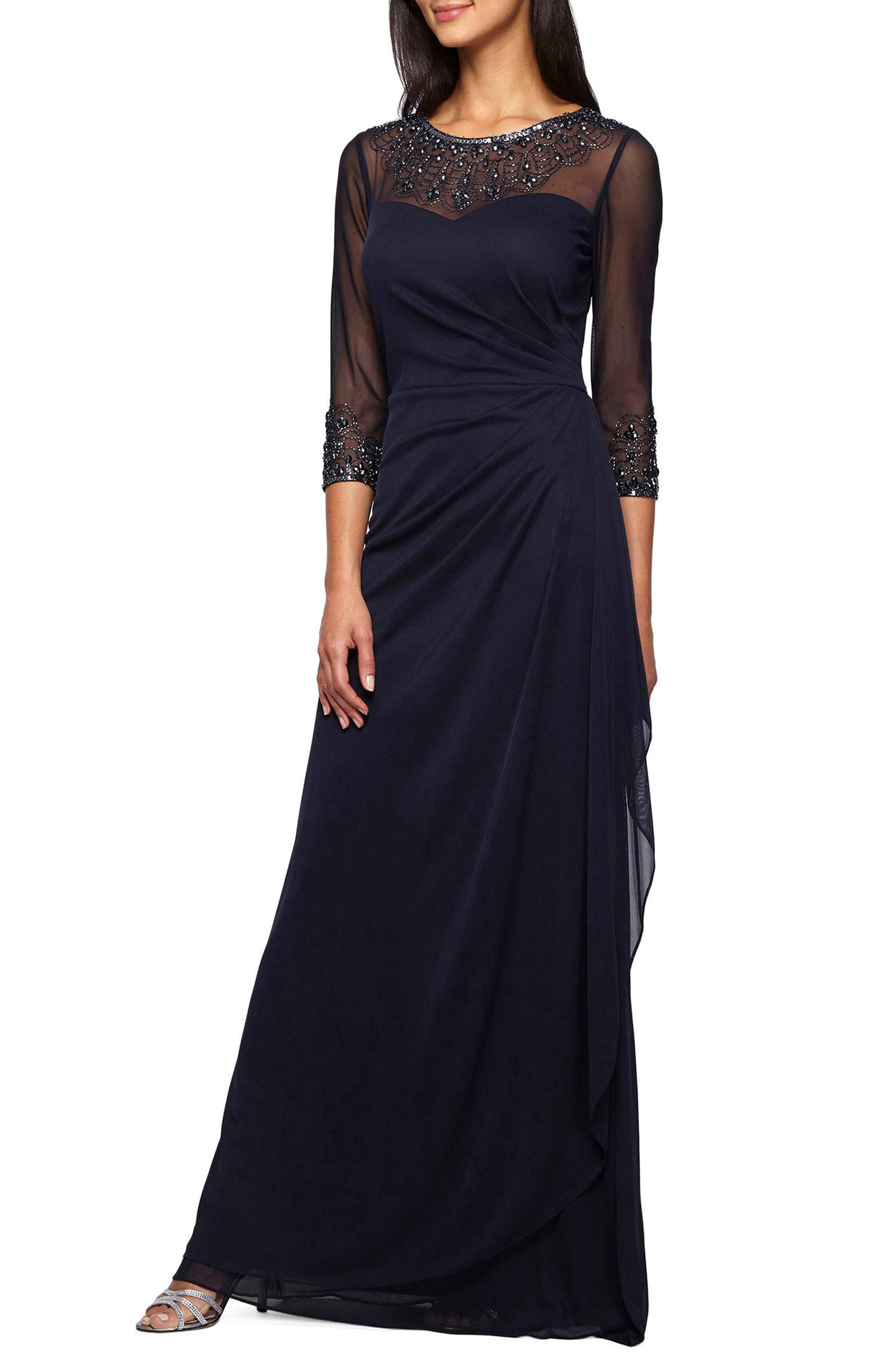 Petite Women's Alex Evenings Embellished A-Line Gown - 10p / Dark EO_ZNY4YSZI