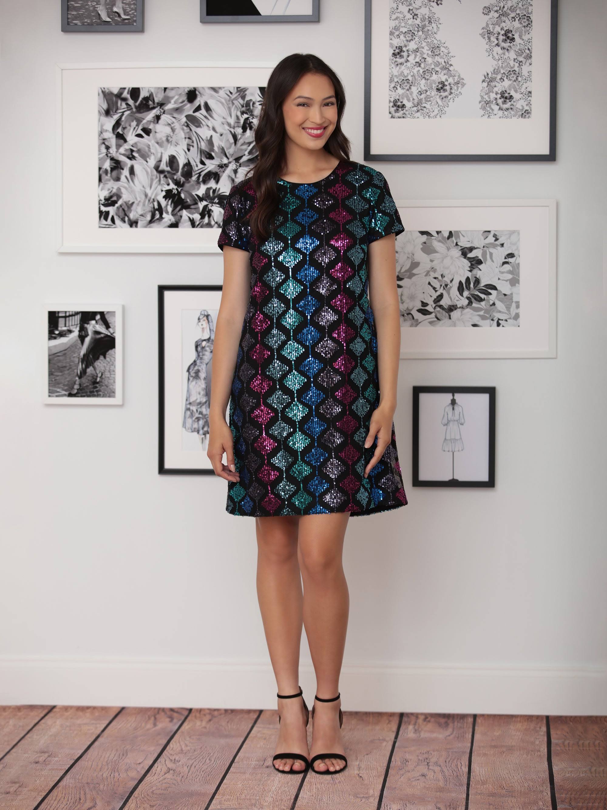 London Times Diamond Sequin T-Shirt Dress, Size 4, 0K_UOFCWYV4