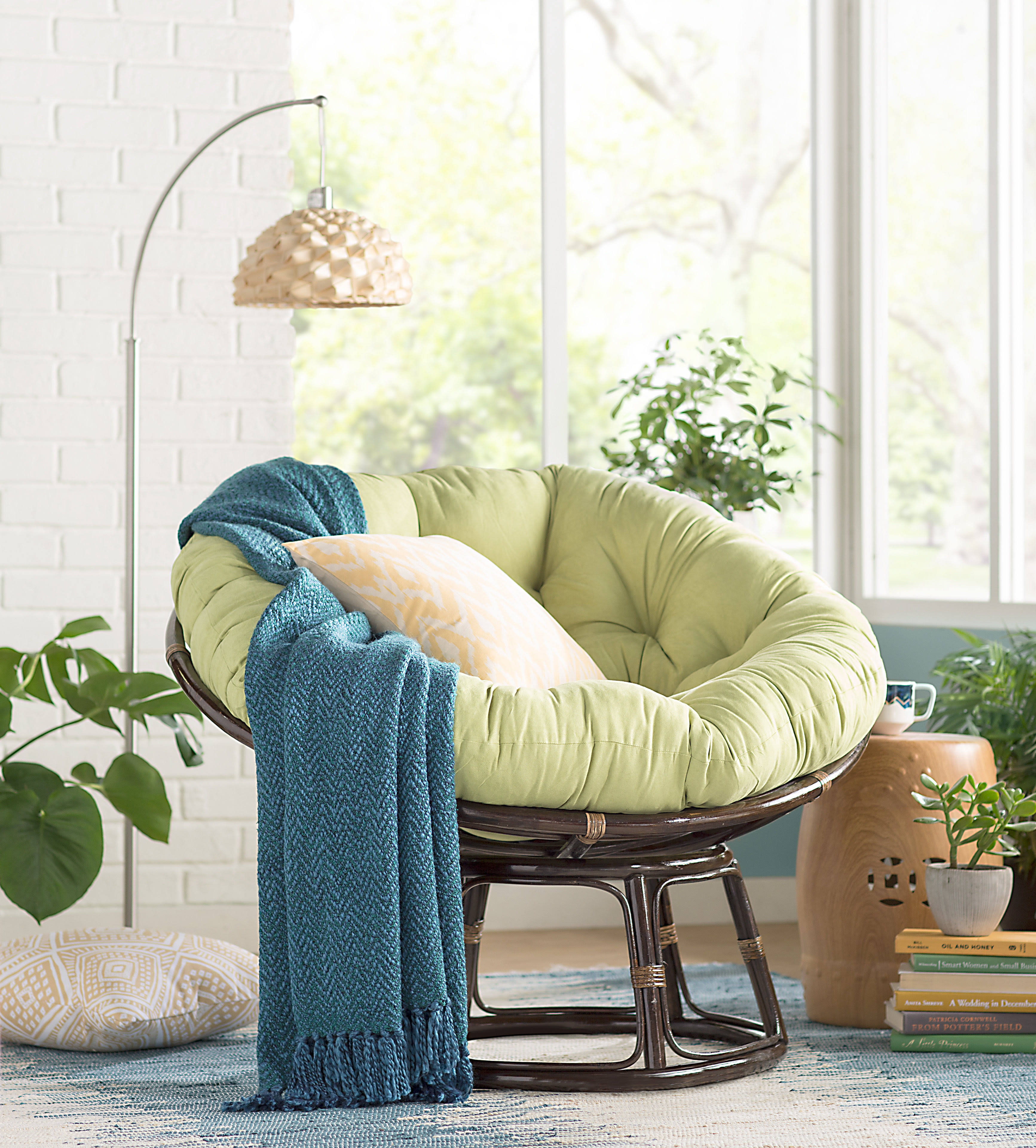 Beachcrest Home Decker Rattan Papasan Chair With Cushion Upholstery: Mojito N5_UENEFY5D