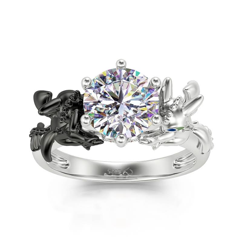 Jeulia Dragon Couple Round Cut Sterling Silver - Hug Me Unique Engagement IP_TCUQLFBI