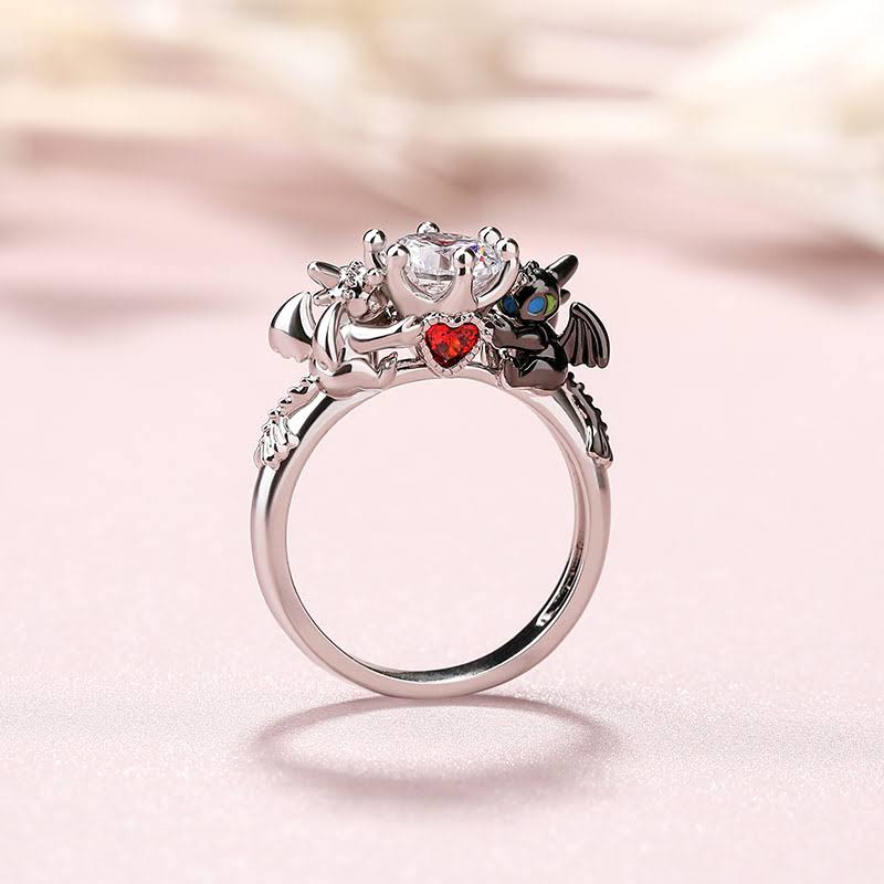 Jeulia Dragon Couple Round Cut Sterling Silver - Hug Me Unique Engagement IP_TCUQLFBI