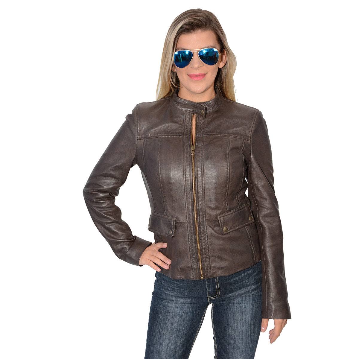 Milwaukee Leather Sfl2825 Women's Snap Collar Brown Lambskin Leather Jacket - Brown / 5x-SX_SMNXZUDO