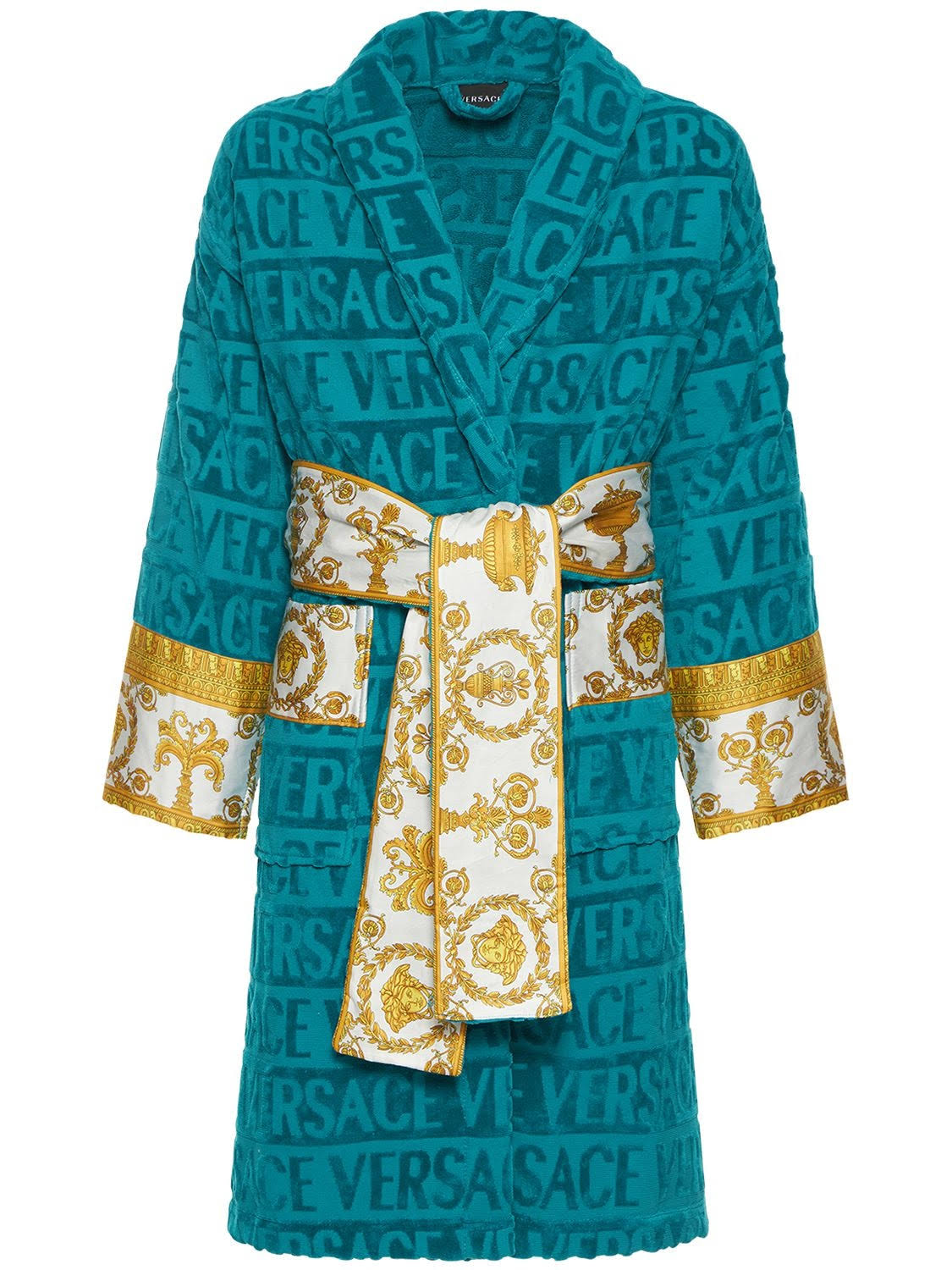 Versace I Baroque Bathrobe, Unisex, Blue, G1_KEHH2MZP