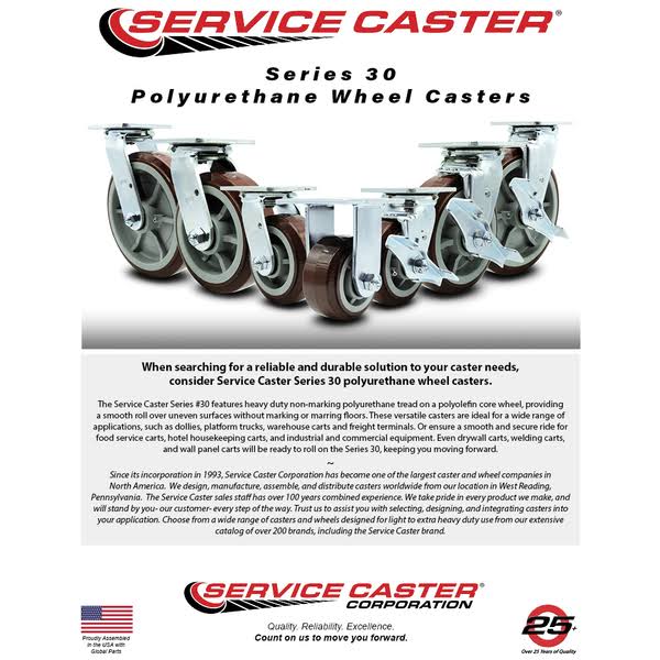 Service Caster - 5 Heavy Duty Polyurethane Wheel Caster Set Of 4 - With 2 Rigid/2 Swivel W/Top ID_X6GFQAEX