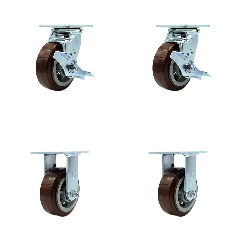 Service Caster - 5 Heavy Duty Polyurethane Wheel Caster Set Of 4 - With 2 Rigid/2 Swivel W/Top ID_X6GFQAEX