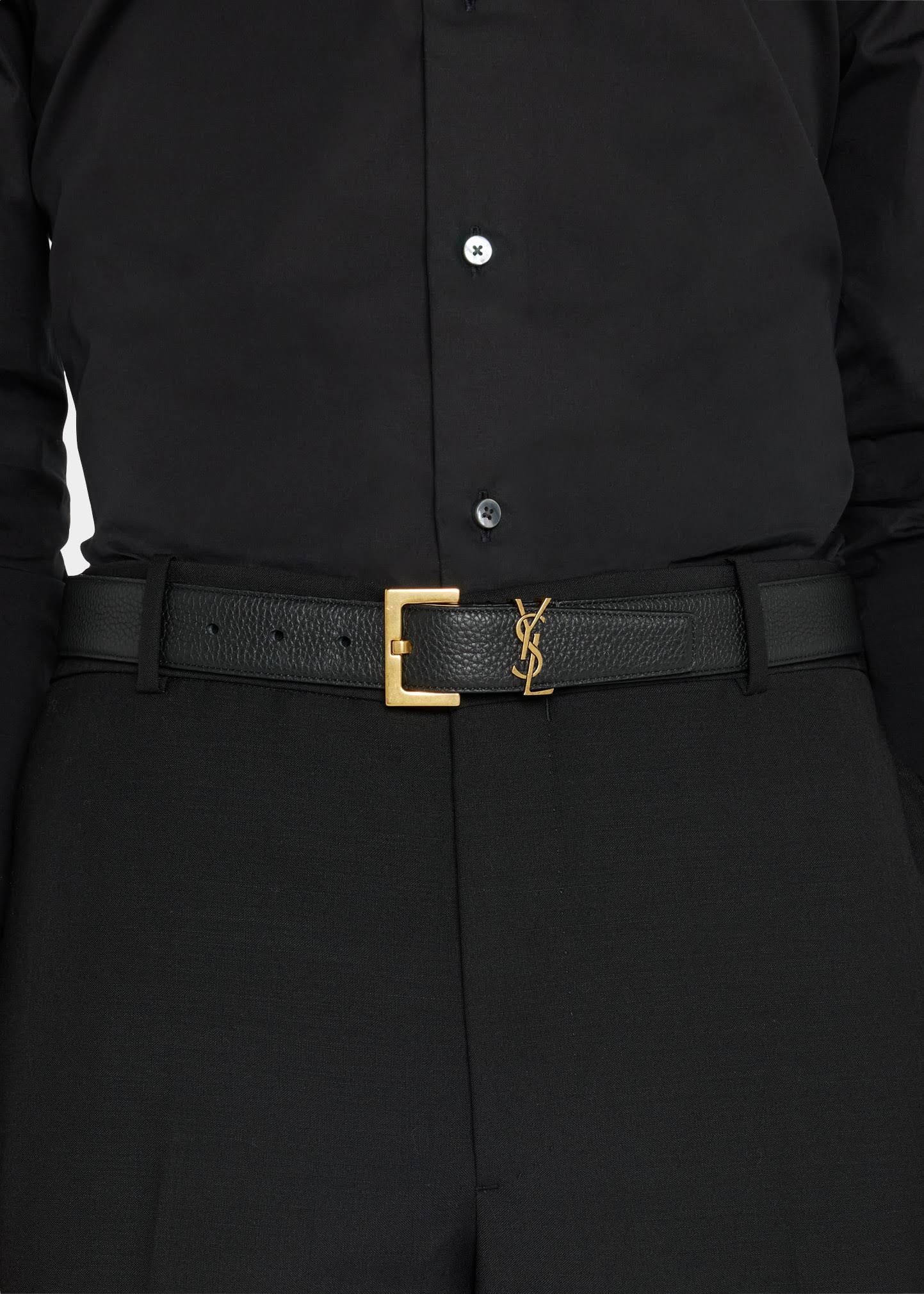 Saint Laurent Men's Logo Slim Leather Belt - Black - Size 85 - CP_MY2U227N