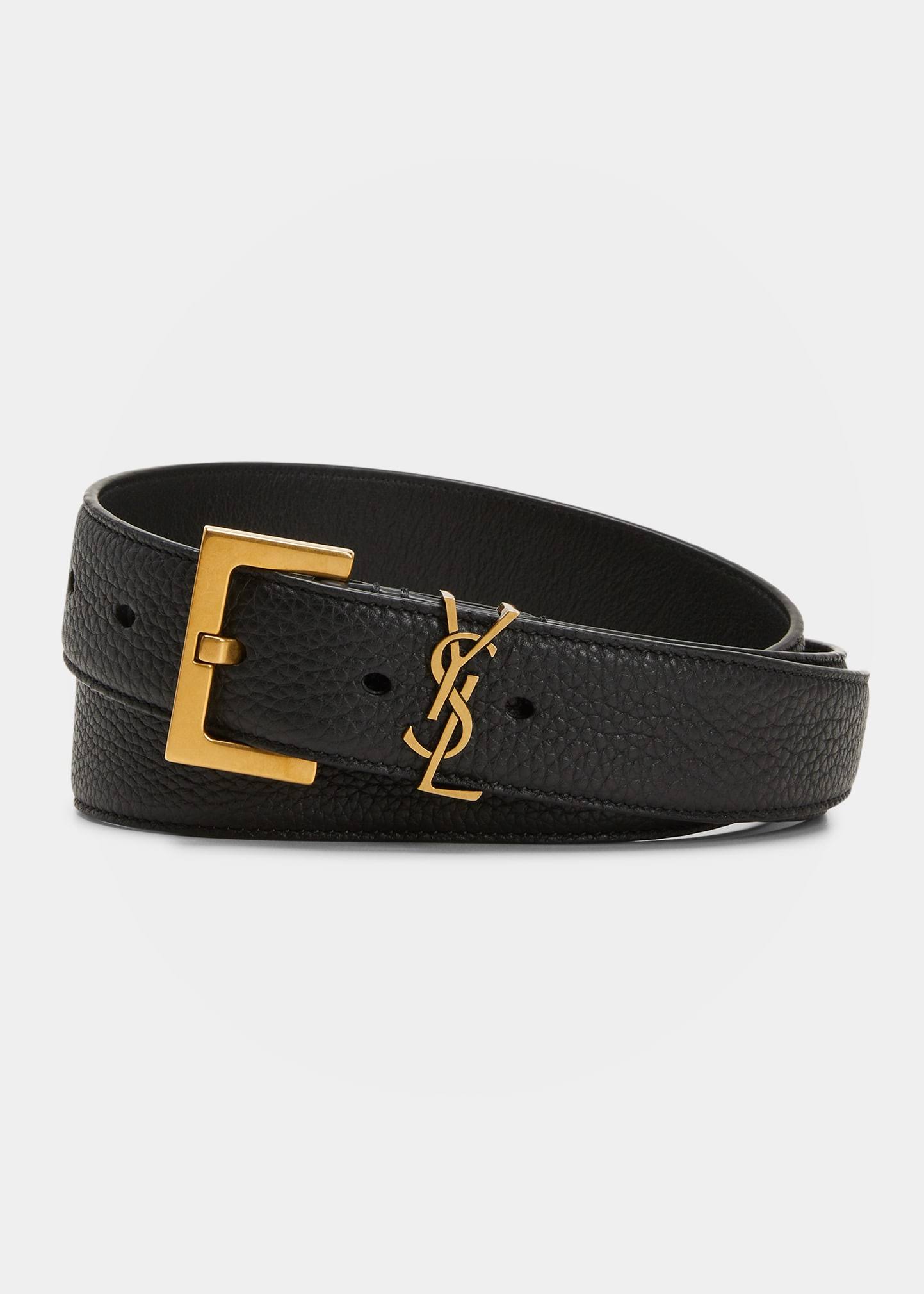 Saint Laurent Men's Logo Slim Leather Belt - Black - Size 85 - CP_MY2U227N