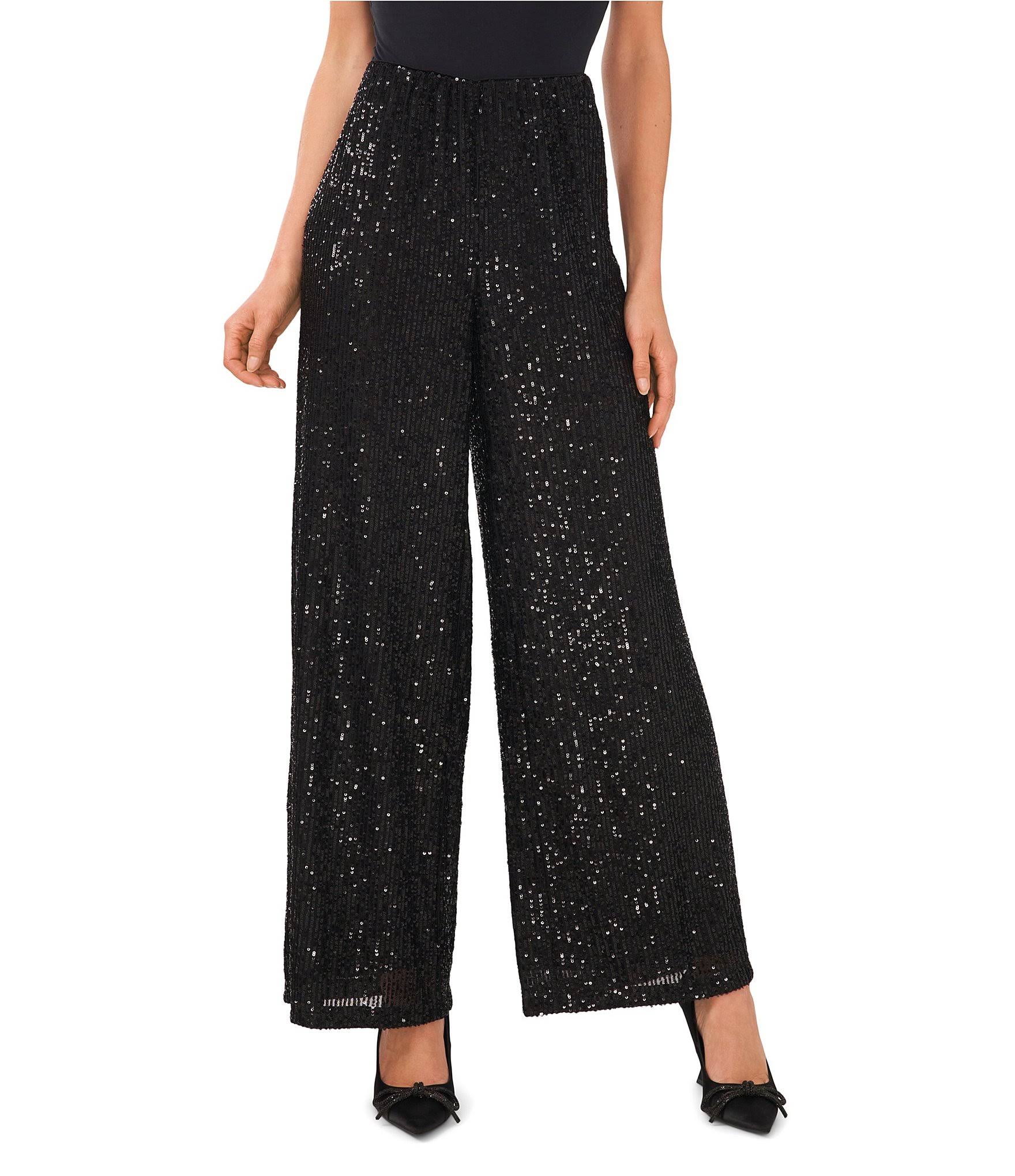 Cece Women's Pull-On Elastic-Waist Wide-Leg Sequin Pants - Rich Black - Size S1_QJ3BXBOB