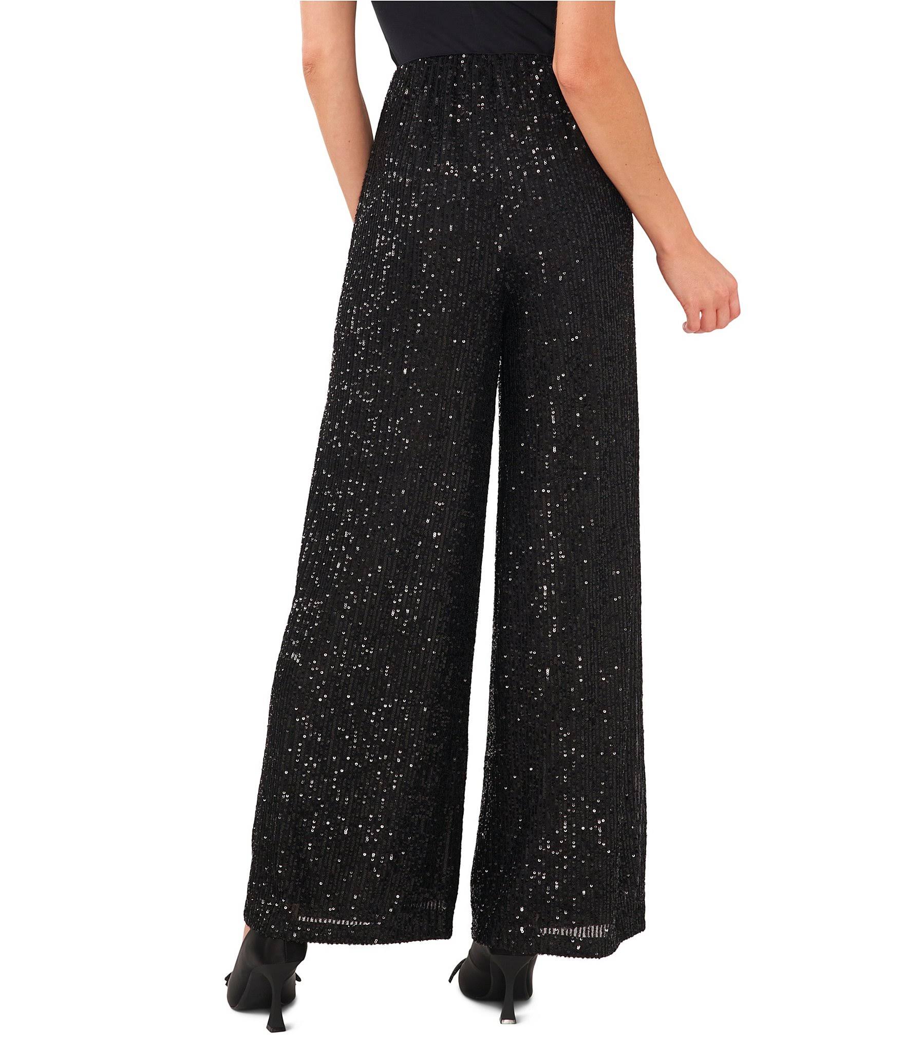 Cece Women's Pull-On Elastic-Waist Wide-Leg Sequin Pants - Rich Black - Size S1_QJ3BXBOB