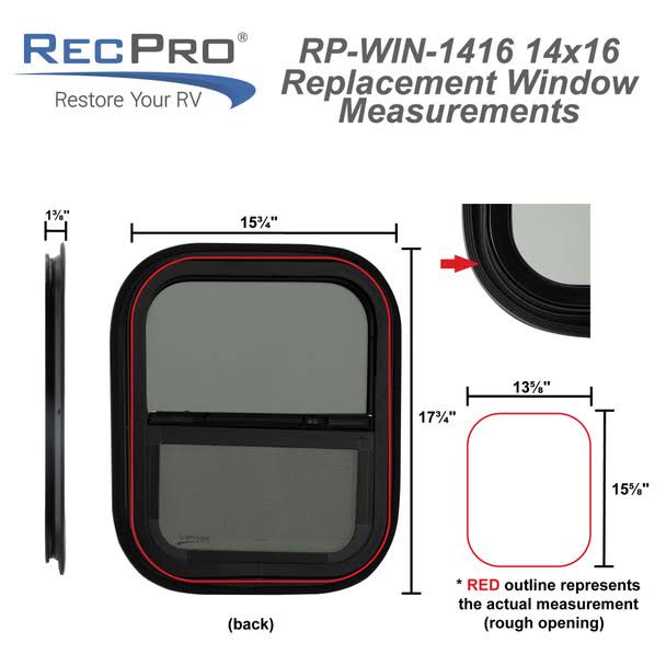 Recpro Rv Window | Teardrop 14 W X 16 H Vertical Slide | Rv Window Replacement (1 Window, No Trim Kit) | Made In XR_30JAJ4CD