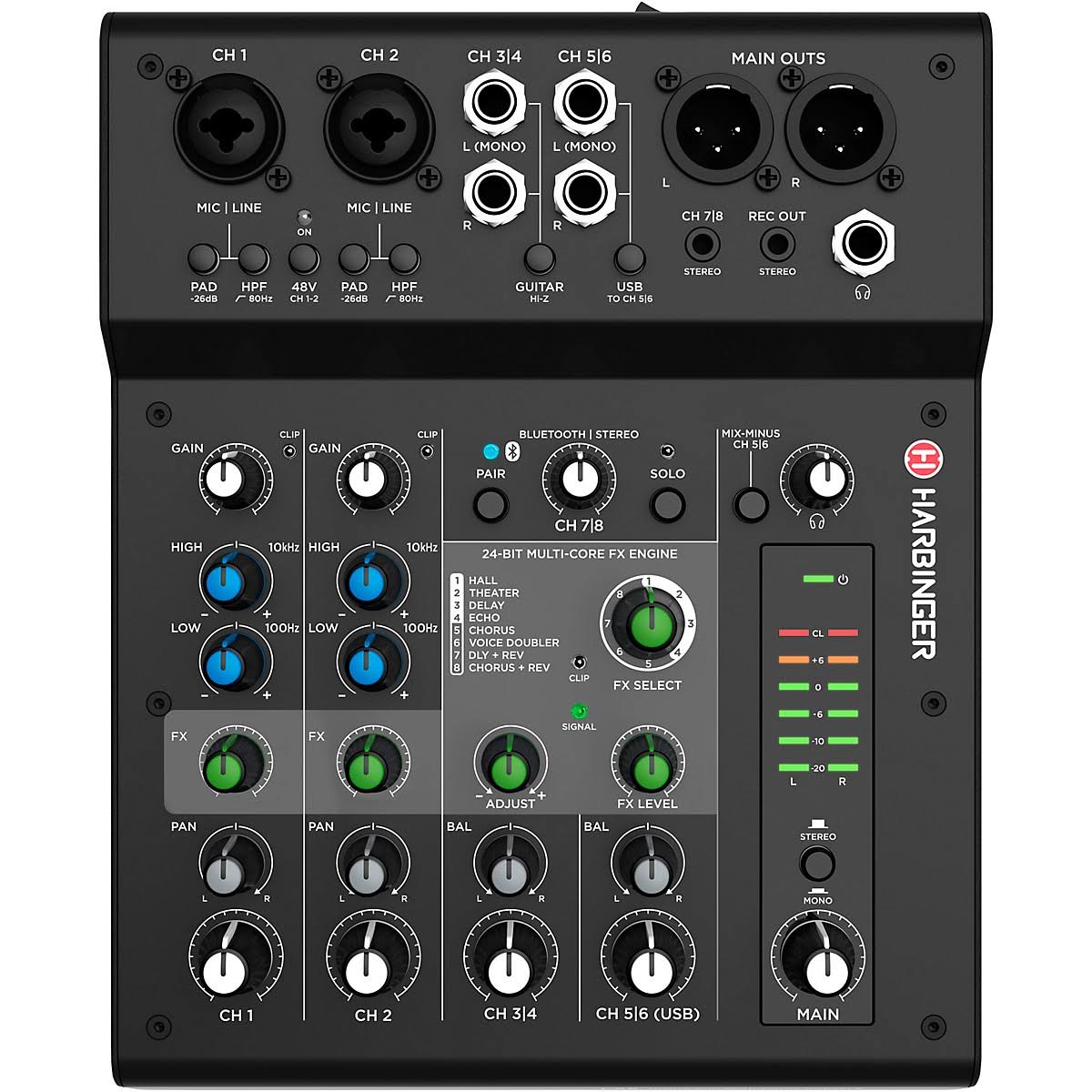 Harbinger Lx8 8-Channel Analog Mixer With Bluetooth, Fx And Usb YK_TA0DXNWC