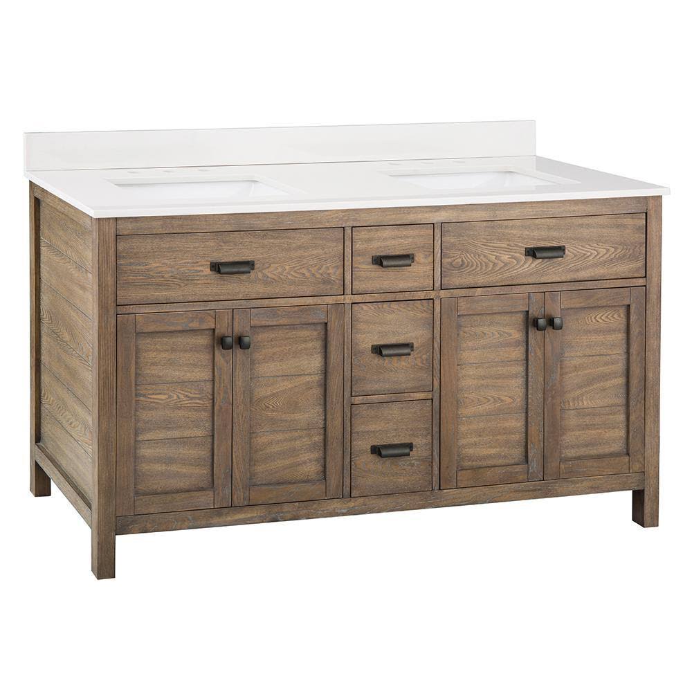 Home Decorators Collection Stanhope 61 In. W X 22 In. D Vanity In Reclaimed Oak With Engineered Stone Vanity Top In Crystal White With White 30_QLSPJEFC