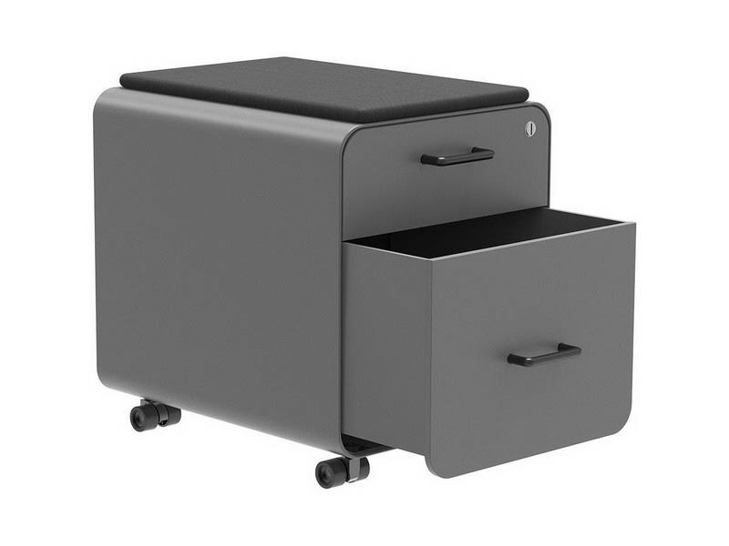 Workstream By Monoprice Rolling Round Corner 2-Drawer File Cabinet With Seat Cushion D5_XEMYGSWI