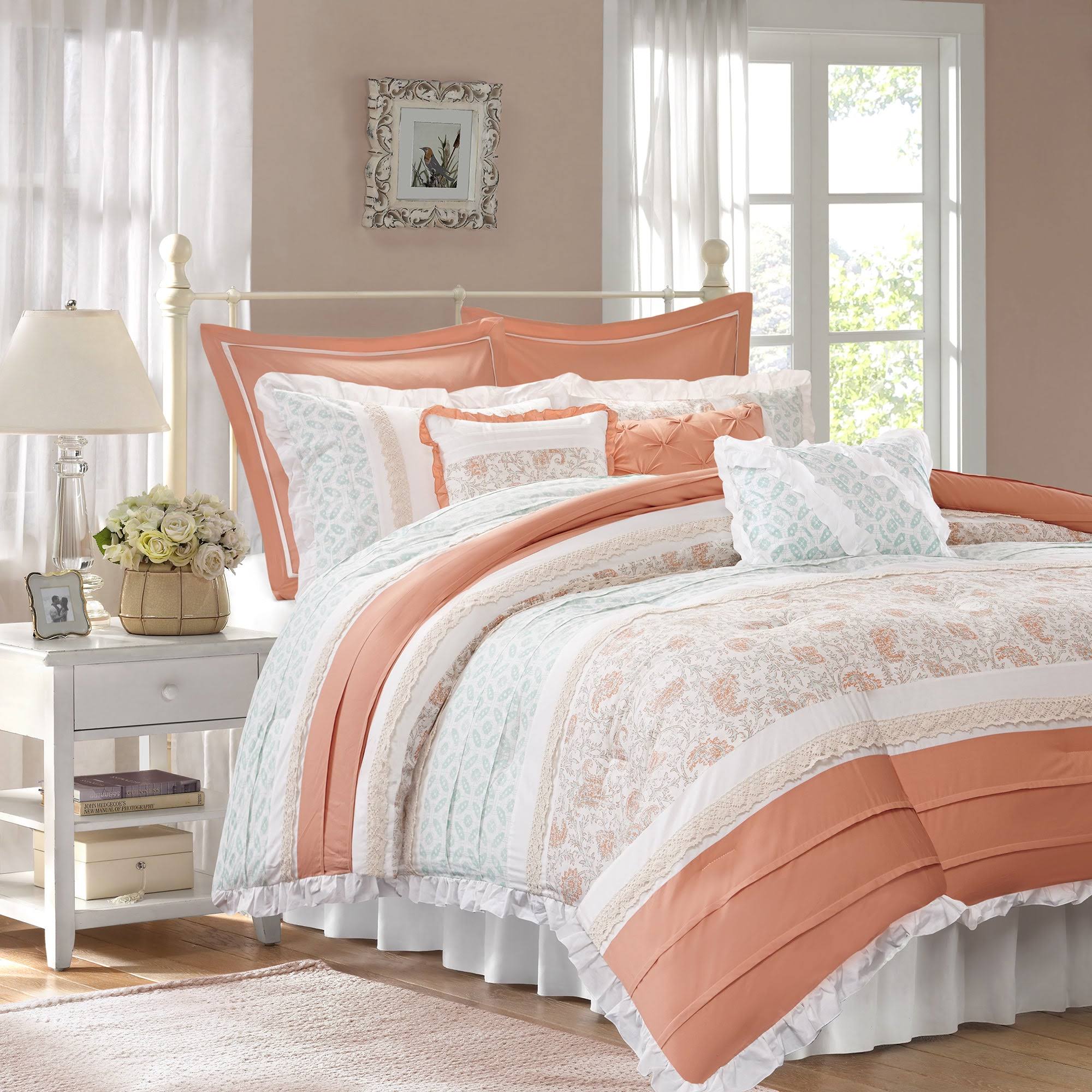 Madison Park - Dawn 9 Piece Cotton Percale Comforter Set - Blue - QK_K3T3E3ER