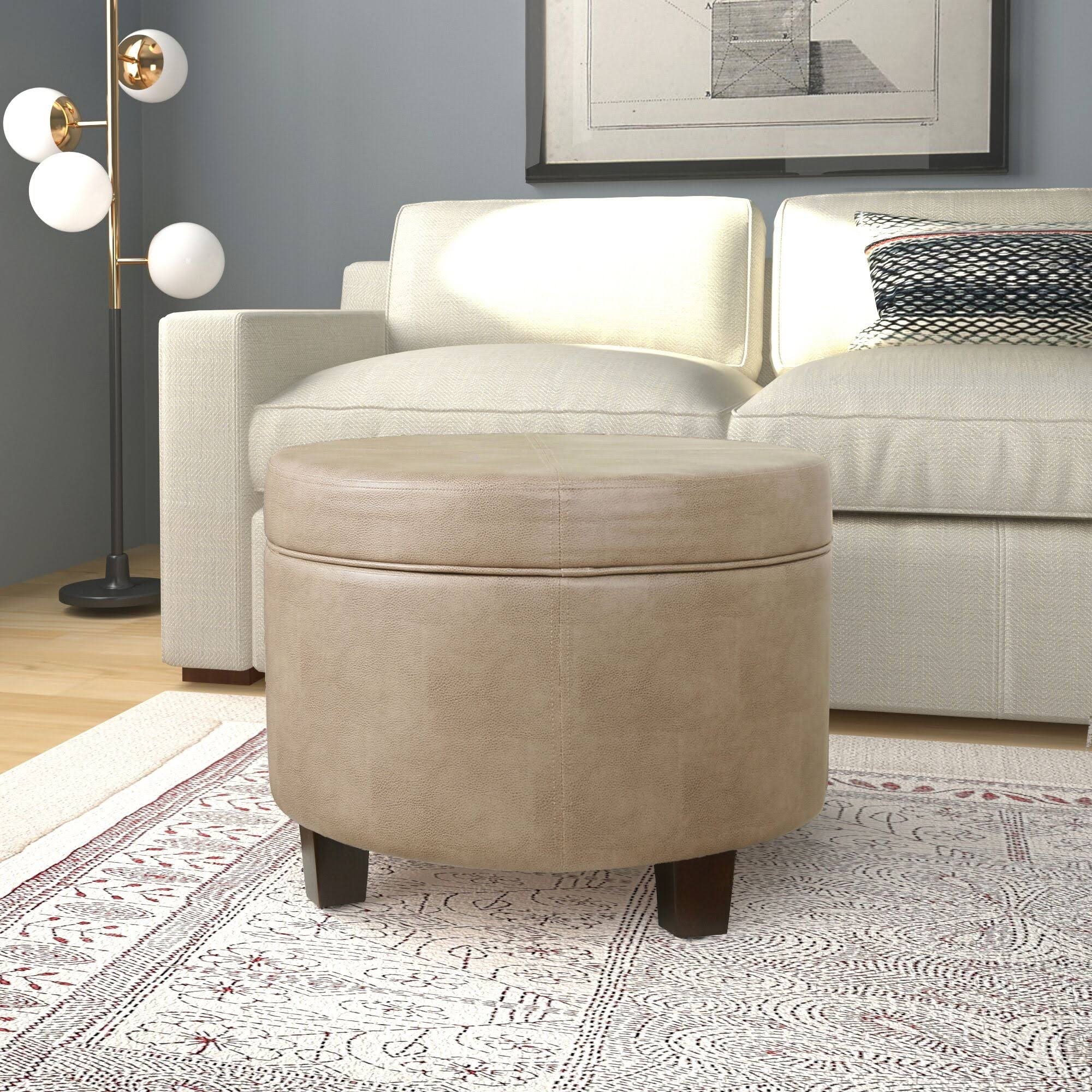 Round Faux Leather Ottoman Taupe Homepop Taupe OH_NCB8QOVT