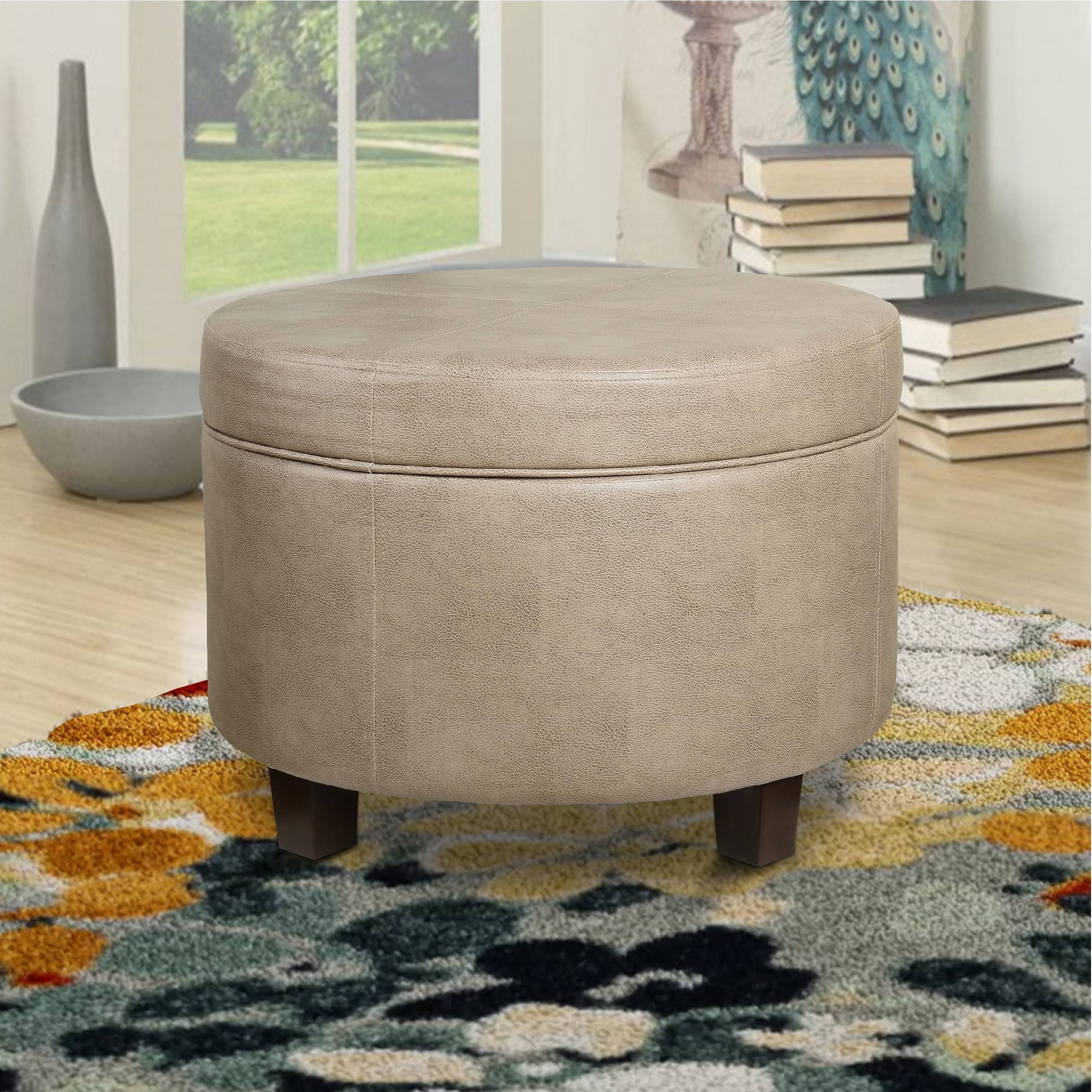 Round Faux Leather Ottoman Taupe Homepop Taupe OH_NCB8QOVT