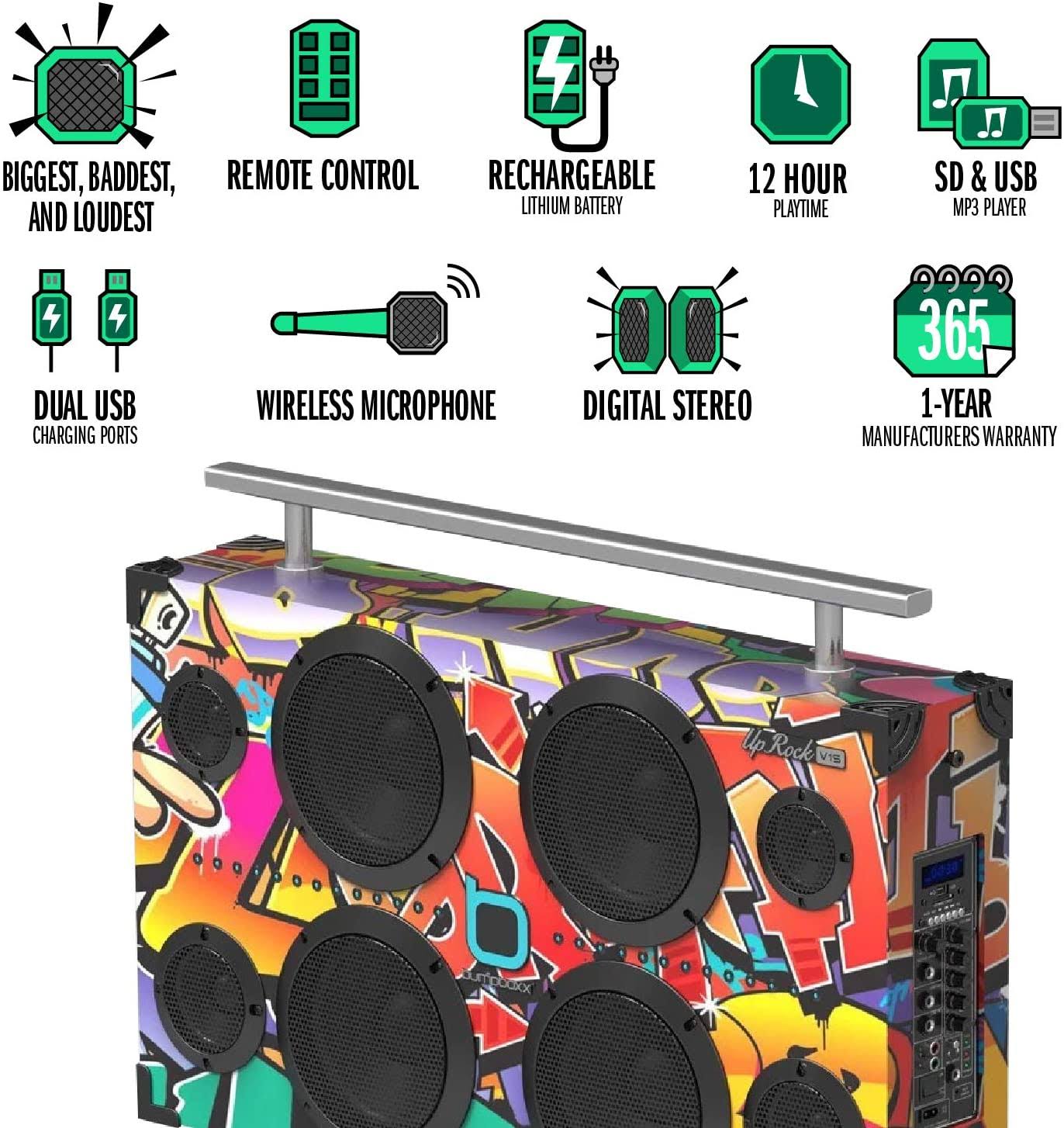 Bumpboxx Bluetooth Boombox Uprock V1s Black Graffiti Bbg | Retro Boombox With Bluetooth Speaker | Rechargeable Bluetooth CJ_7MXKE3QU