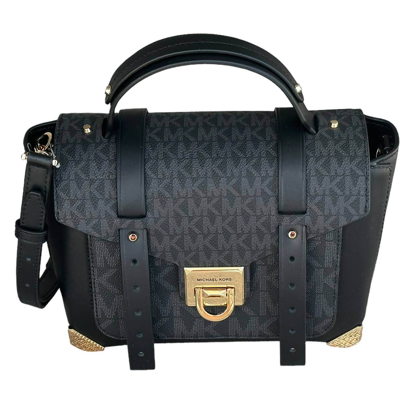 Michael Kors Manhattan Medium Black Signature Leather Purse Satchel SX_OSFEHOMK
