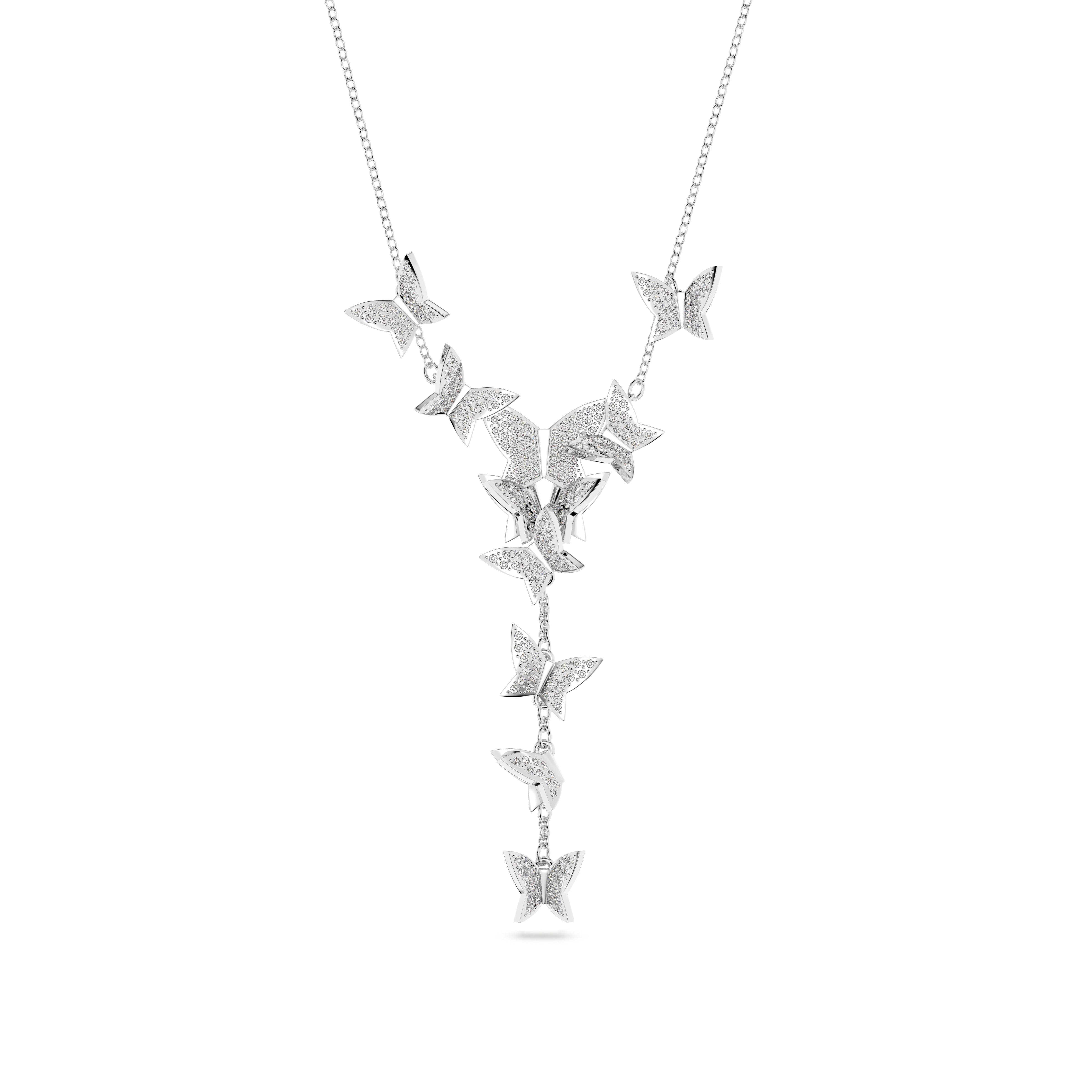 Swarovski Lilia Y Necklace, Butterfly, White, Rhodium 5E_CCKXKUTV