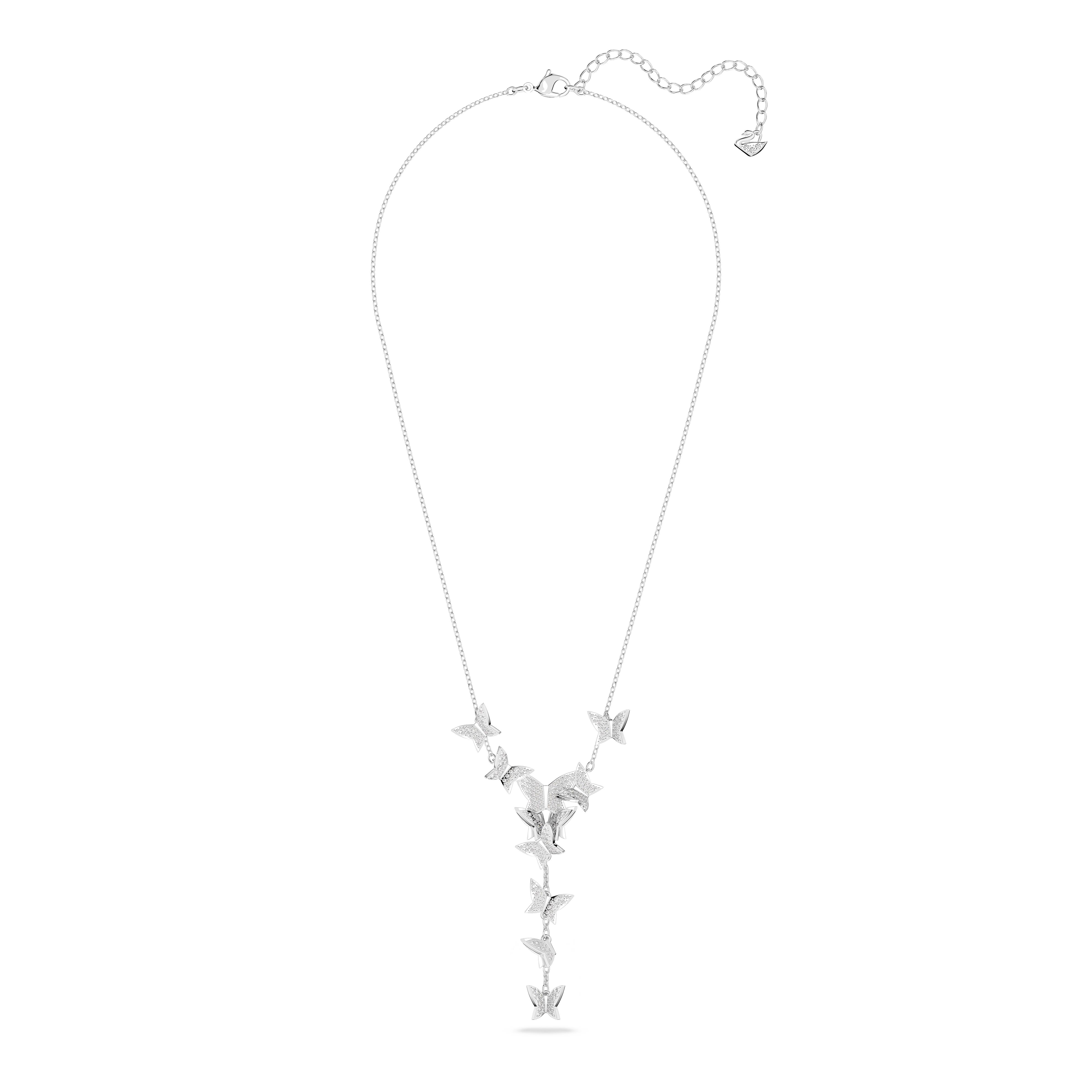 Swarovski Lilia Y Necklace, Butterfly, White, Rhodium 5E_CCKXKUTV