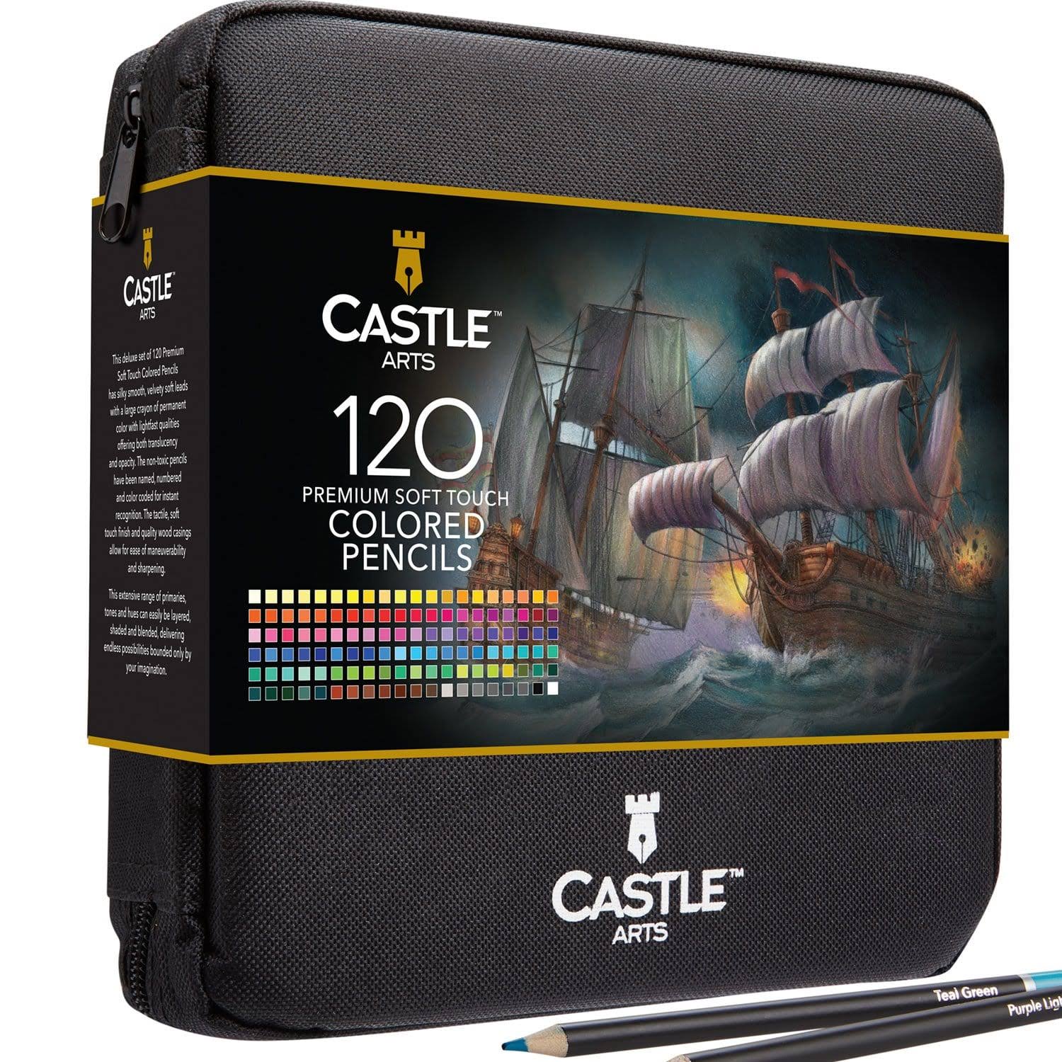 Castle Art Supplies 120 Colored Pencils Zipper-Case Set | Quality Soft Core Colored Leads For Adult Artists Professionals And Colorists | In LA_PBJ65HZU