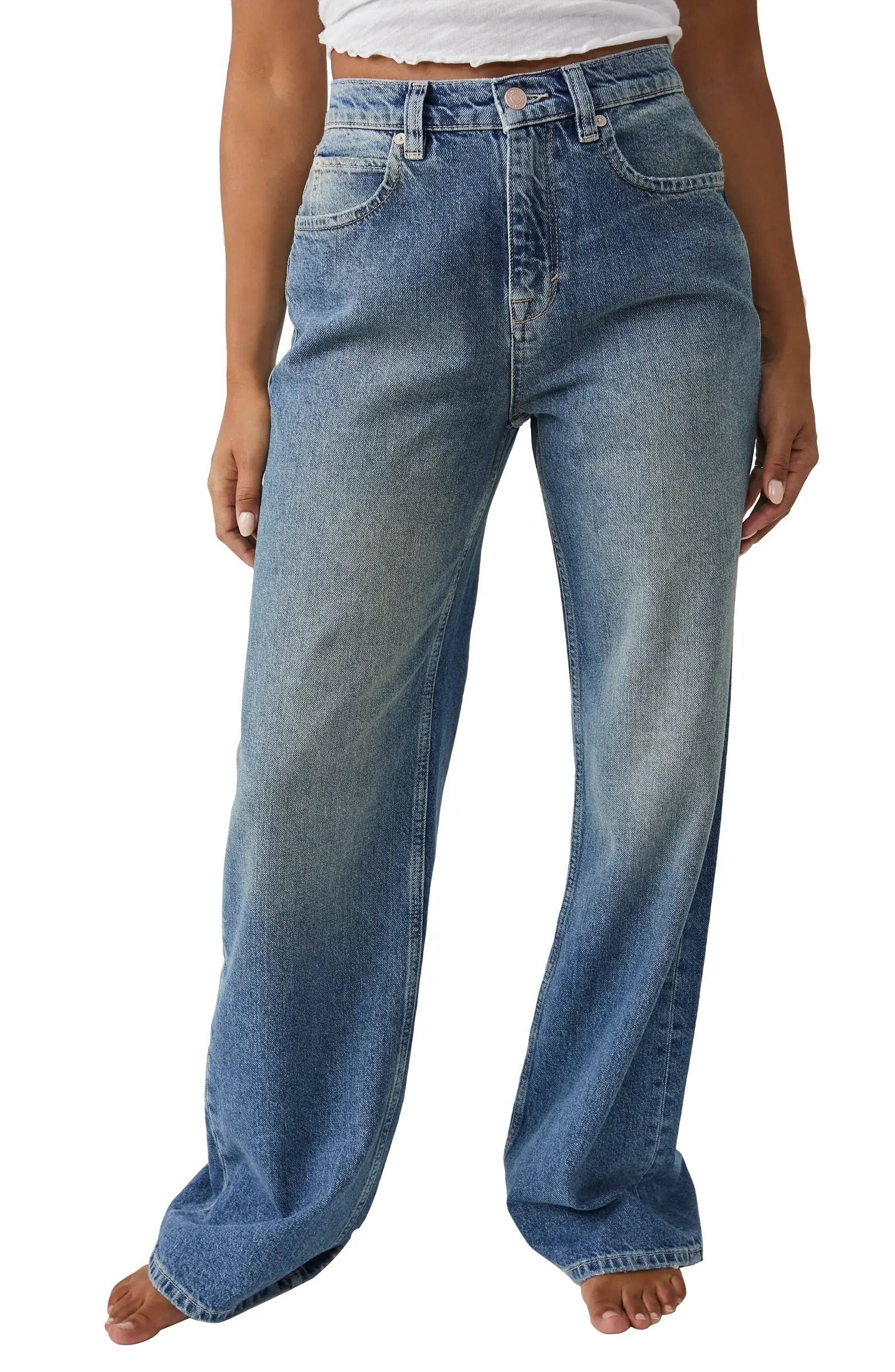 Free People Tinsley Baggy High Rise Jeans - Washed Black - IH_7PFFOGXB