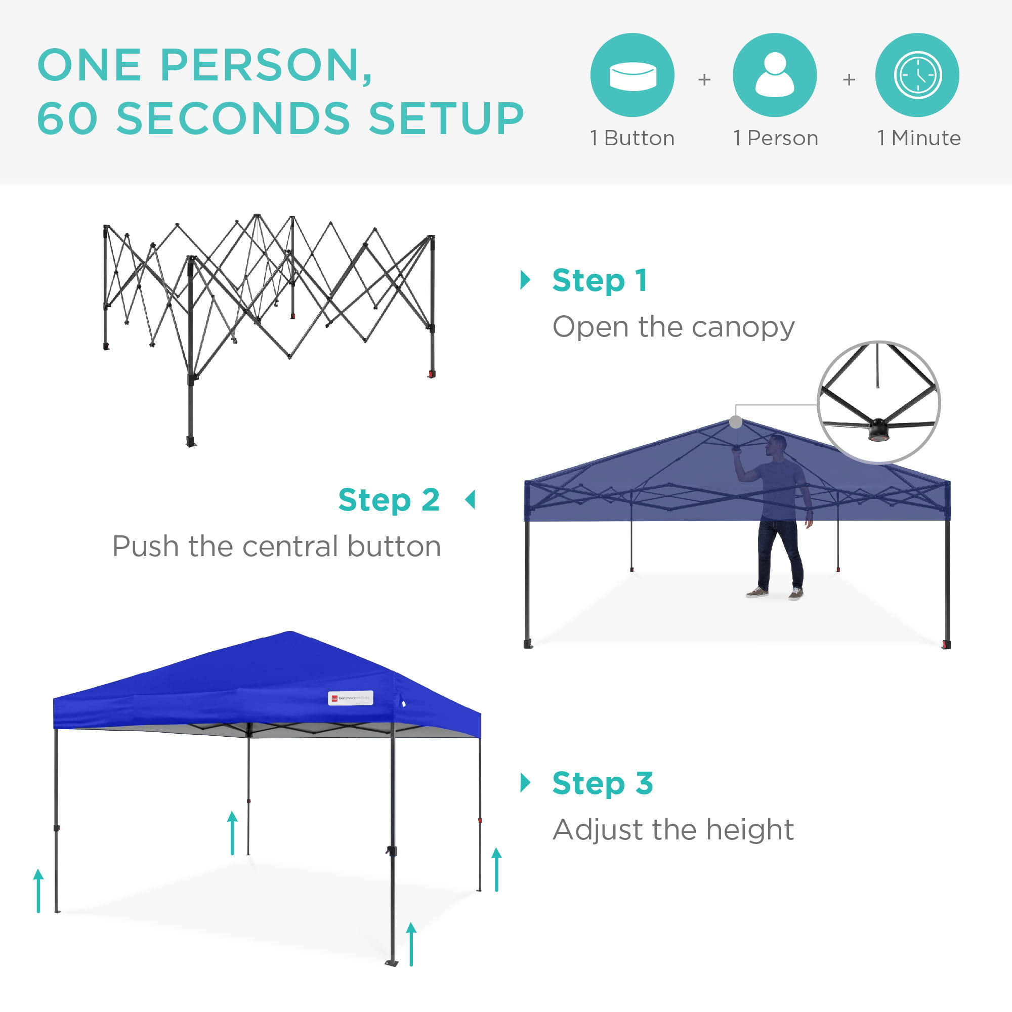 Best Choice Products 10x10ft Easy Setup Pop Up Canopy Instant Portable Tent W/ 1-Button Push, Carry Case - Resort T1_M9AMHRXF