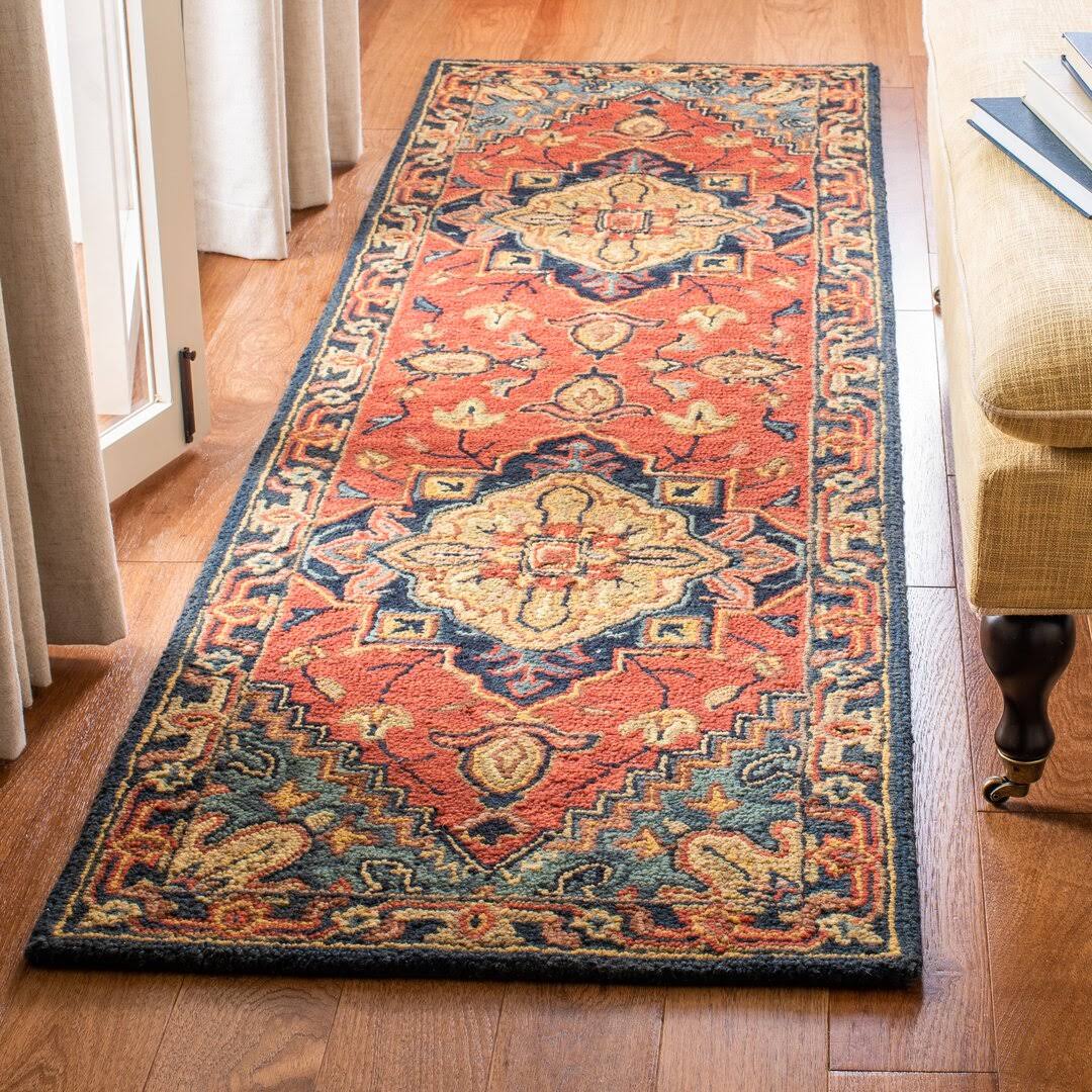 Bluffs Oriental Handmade Tufted Wool Red / Navy Area Rug World Menagerie Rug Size: Runner 2'3 X 14' 00_6LG16YG9