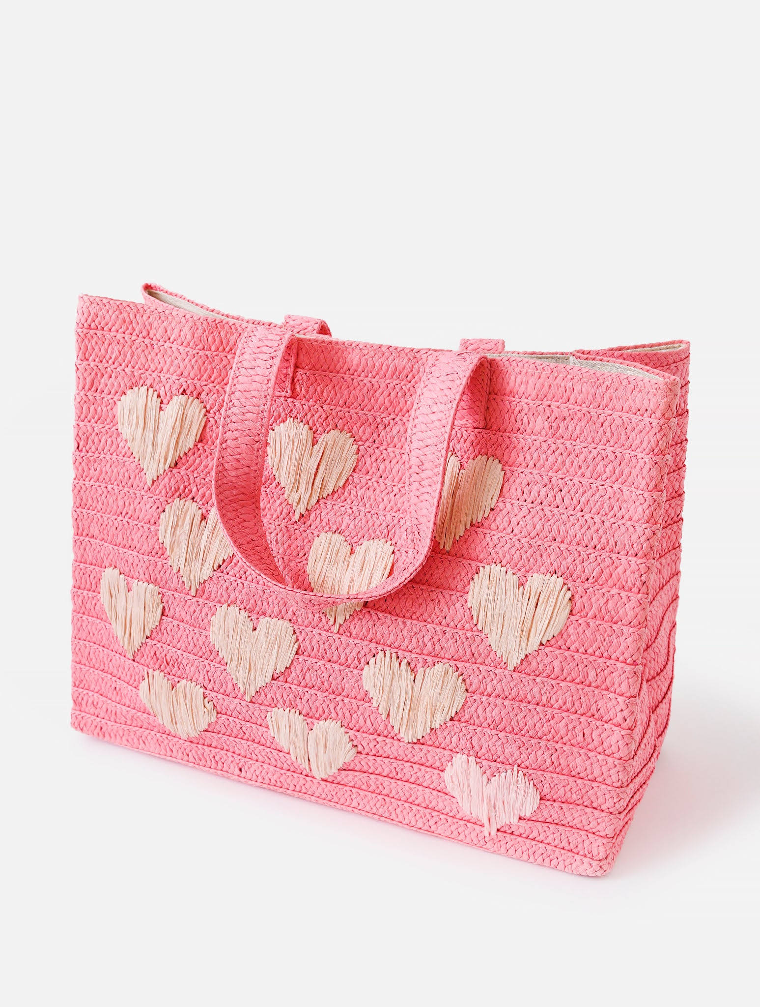 Btb Los Angeles Be Mine Straw Tote In Pink/C8_X5WIS6R3