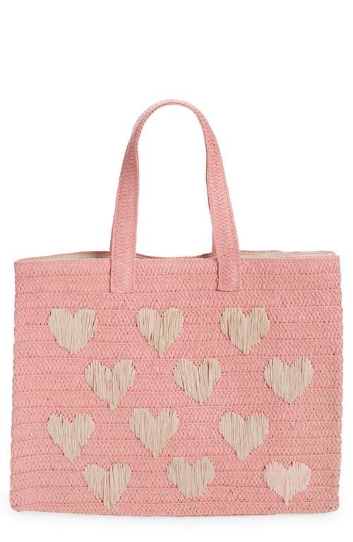 Btb Los Angeles Be Mine Straw Tote In Pink/C8_X5WIS6R3