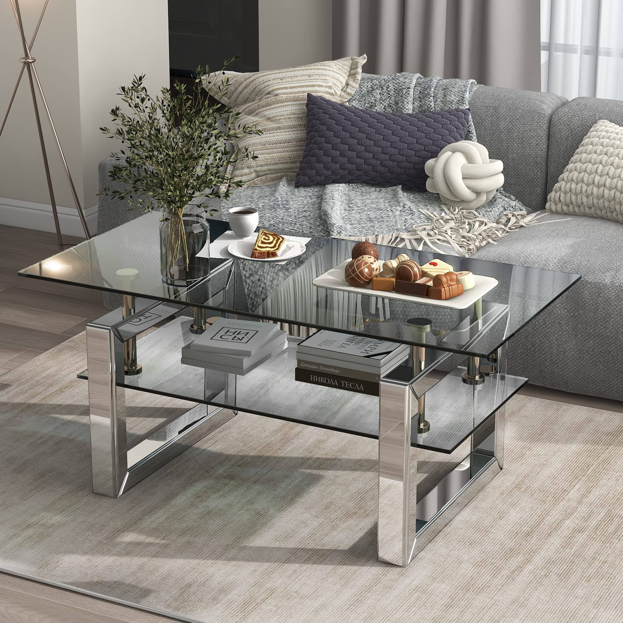 Melpomene Rectangle Glass Coffee Table Modern Transparent Tempered Side Coffee 5R_GREUBXH9