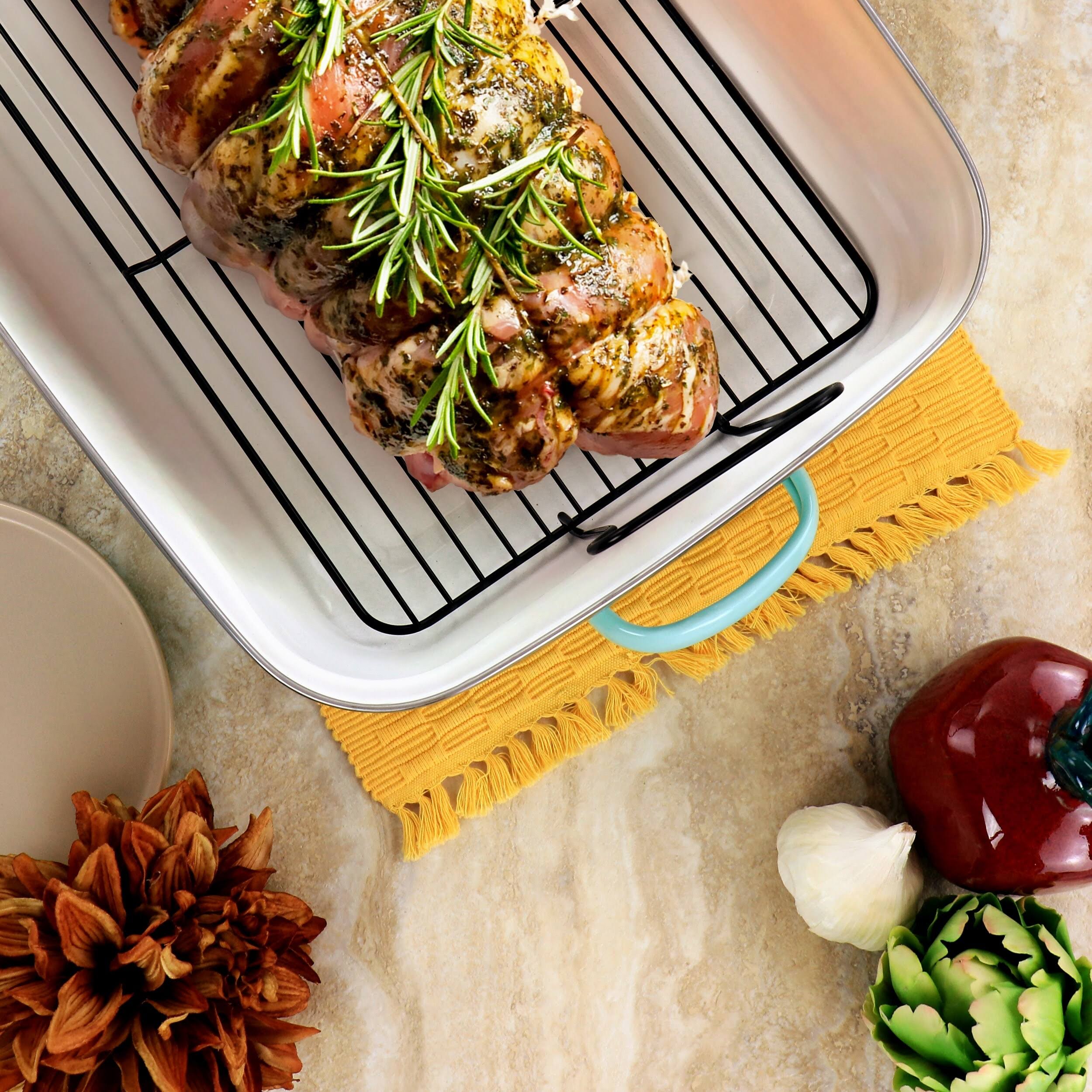 Martha Stewart 18 Enamel On Steel Roasting Pan In Mint With XV_CCZI0ULV