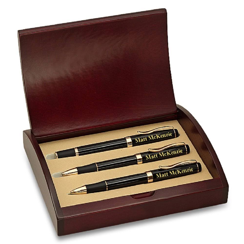 Executive Gift Shoppe Laser Engraved Three Piece Pen & Pencil Gift Set With Cherry Wood Box | Custom Personalized Pen And Pencil 9M_HHVKW8V2