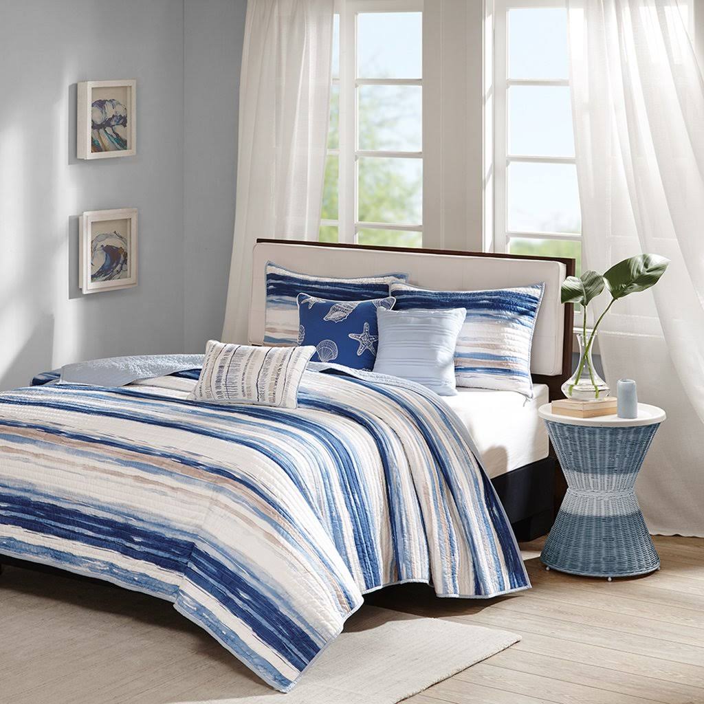 Madison Park - Marina 6 Piece Printed Quilt Set With Throw Pillows - Full/Queen - NV_CWABNXFK