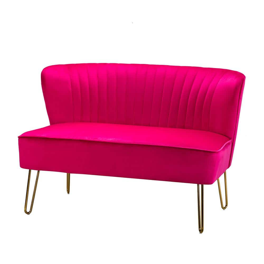 Jayden Creation Alonzo 45 In. Contemporary Velvet Tufted Back Fuchsia 2-Seats Loveseat With U-Shaped Legs, XJ_VYRZPKXO