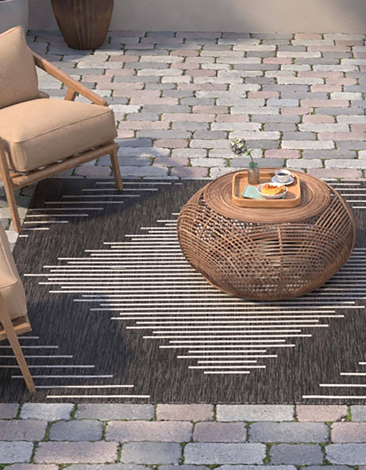 Unique Loom Outdoor Modern 13 Ft Square Charcoal Gray Gray Geometric Area Rug Indoor Outdoor 4X_I67ALWMF