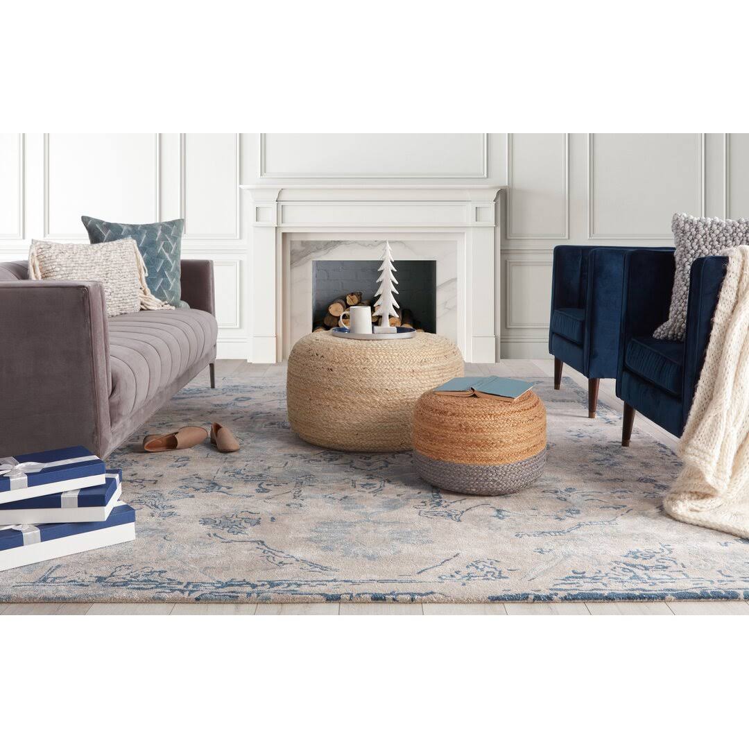 Teele 18 Wide Round Pouf Ottoman Fabric: Light Gray/Q6_ABUGCEVG