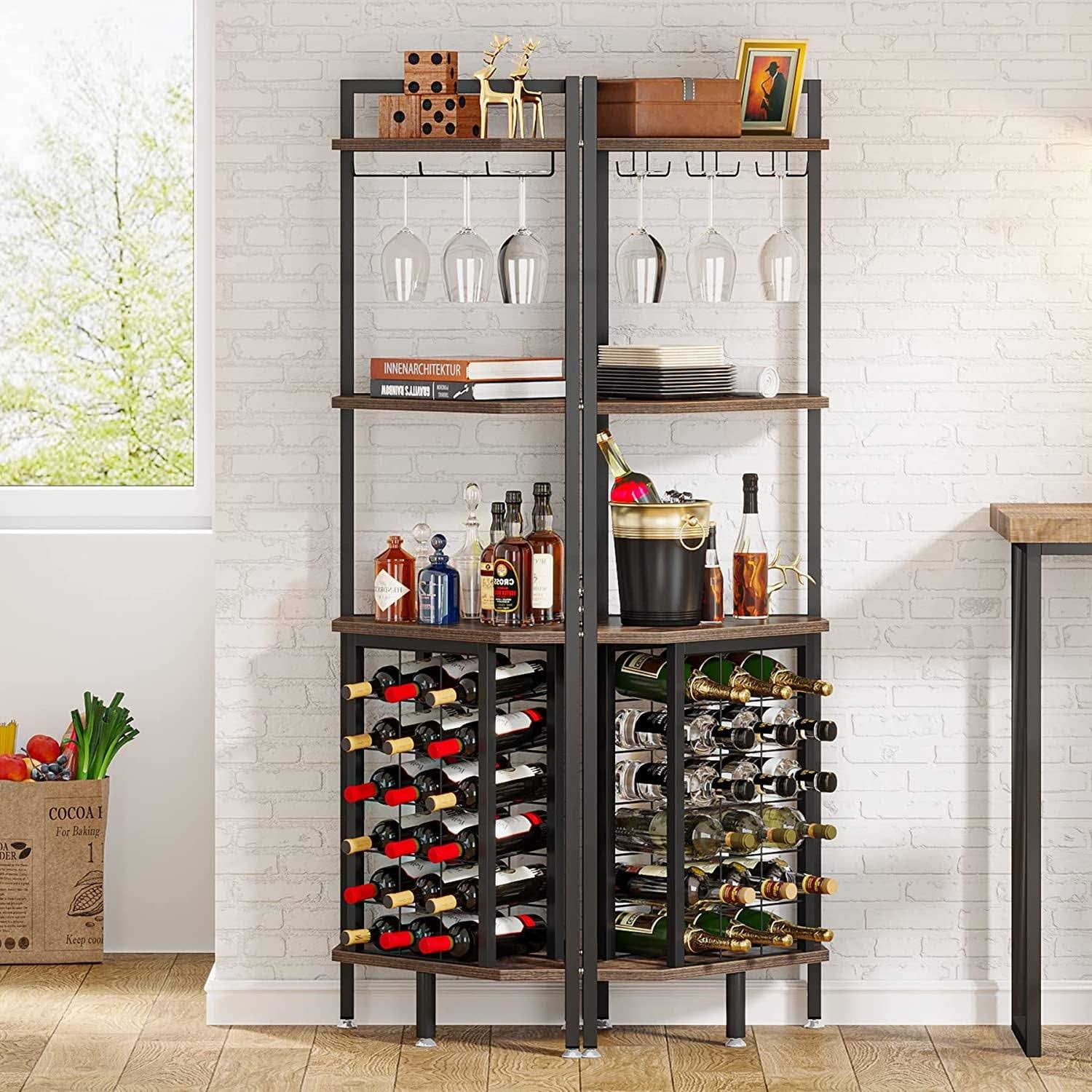 Tribesigns Industrial Corner Wine Rack With Glass Holder And Storage Shelf - Rustic 30_GIAQOUDJ