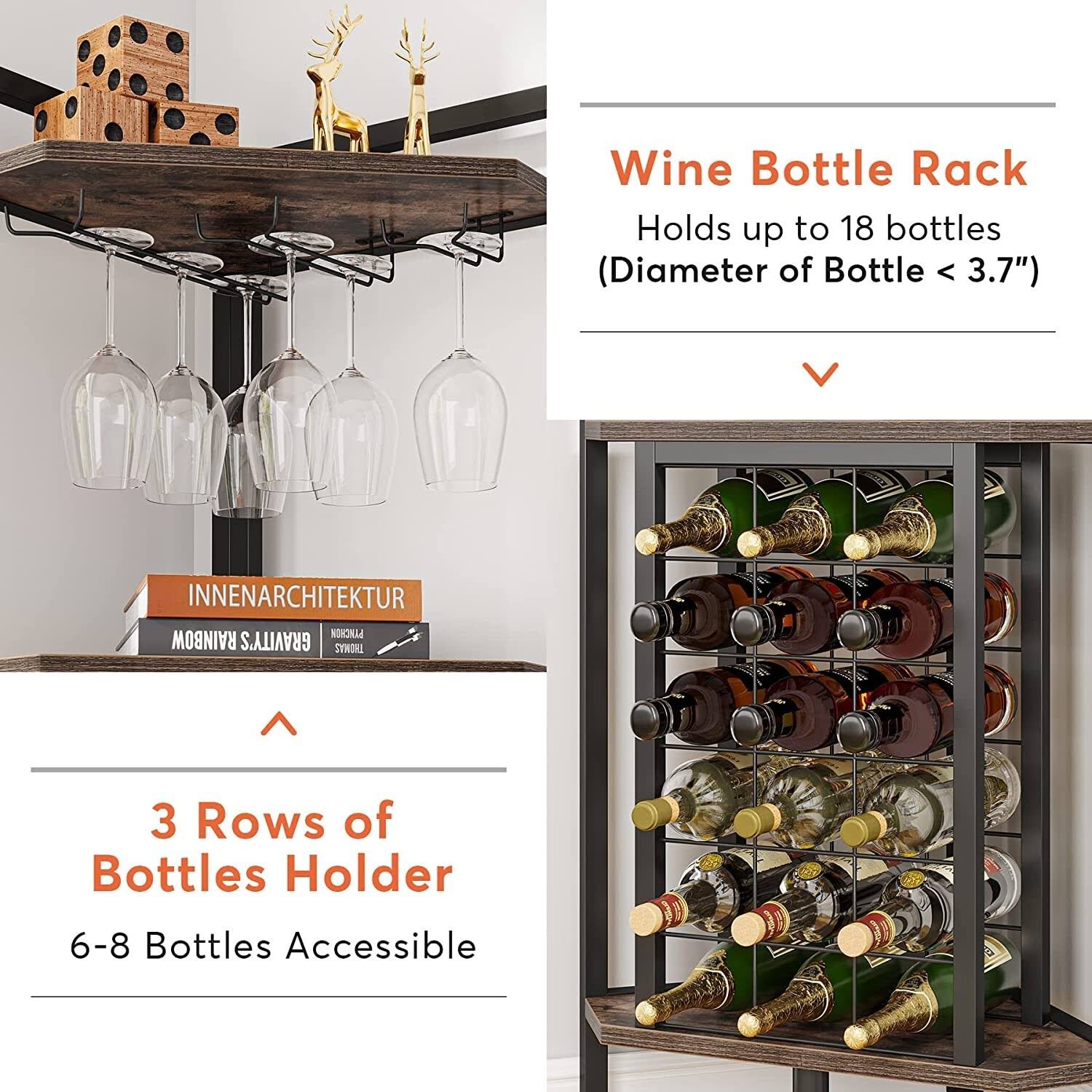 Tribesigns Industrial Corner Wine Rack With Glass Holder And Storage Shelf - Rustic 30_GIAQOUDJ