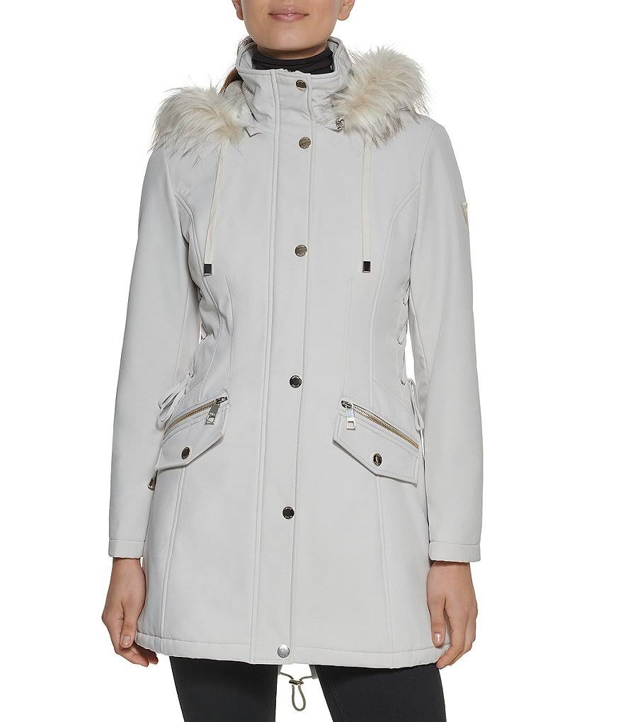 Guess Single Breasted Water Resistant Faux Fur Trim Long Sleeve Hooded Parka Coat, Womens, Xl, B1_95DEM2L6