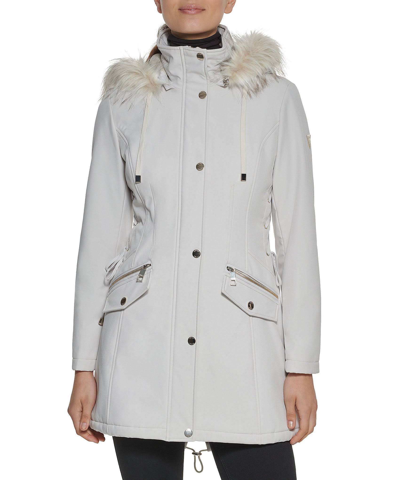 Guess Single Breasted Water Resistant Faux Fur Trim Long Sleeve Hooded Parka Coat, Womens, Xl, B1_95DEM2L6